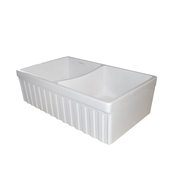 Whitehaus Rvrsbl Dbl Bowl Sink W/ A Fluted Front Apron And 2" Lip On One Side An WHQDB332-WHITE - main